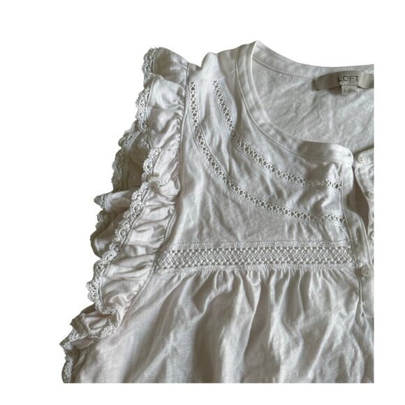 LOFT white Lace Trim Ruffle Henley Top sixe Xl - Picture 2 of 6